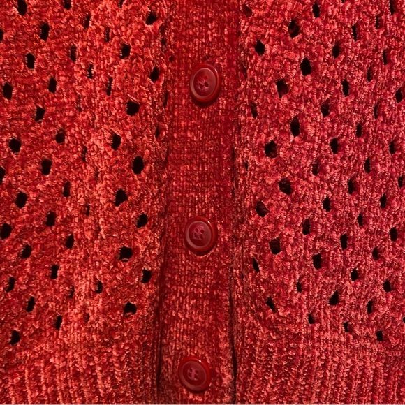 BCBG Women's Cardigan Red Sweater See through Cozy New size small - Picture 13 of 13